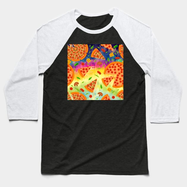 Rainbow Tie Dye Pizza Baseball T-Shirt by Golden Eagle Design Studio